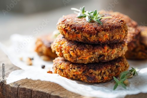 Bean Carrot Patties Walnuts Crispy Golden Brown Vegetarian Burger Healthy Plant Based Food