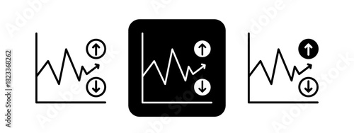Volatility  Solid color and black line drawing vector illustration set