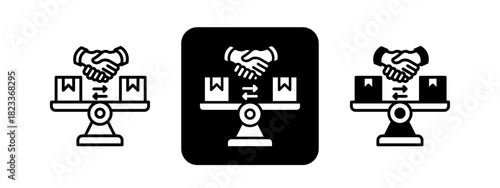 Trade  Solid color and black line drawing vector illustration set