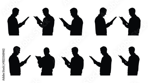 Male reading silhouette set isolated on white background, Vector