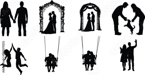Silhouette collection of couples in love and relationships activities