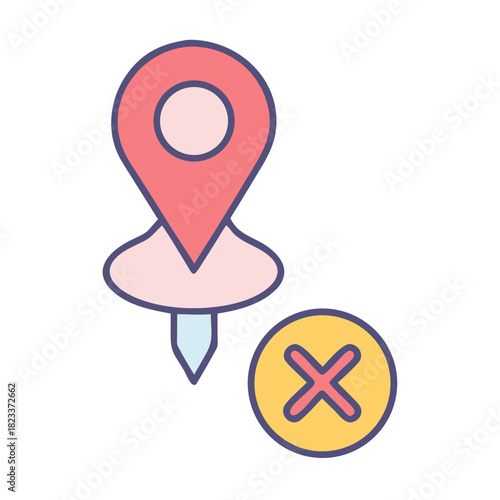 Simple location pin and cancel icon illustration graphic