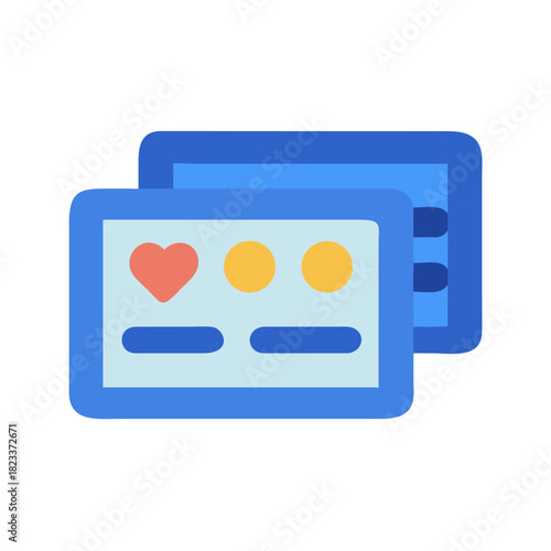 Stacked user interface elements with heart and circle icons