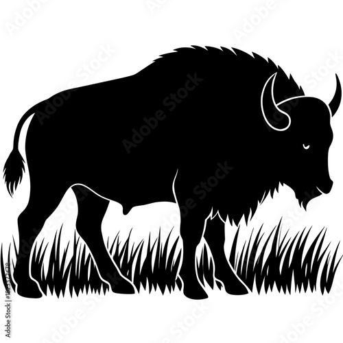 Silhouette of a bison in grass