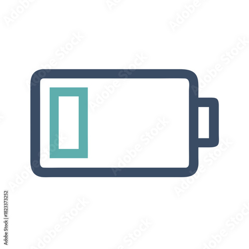 Stylized low battery icon with outlined design in black