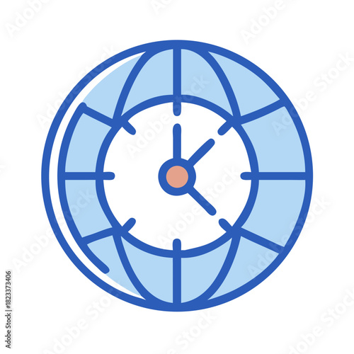 Clock face with earth globe outline on dark background