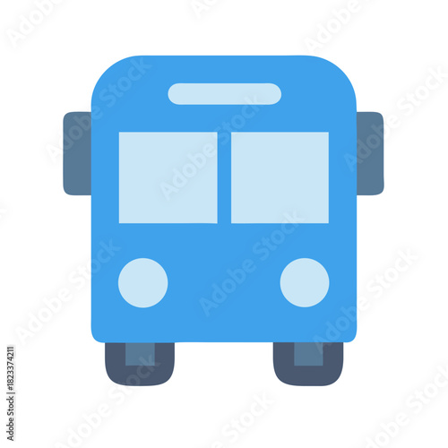 Flat design style blue school bus icon isolated on black
