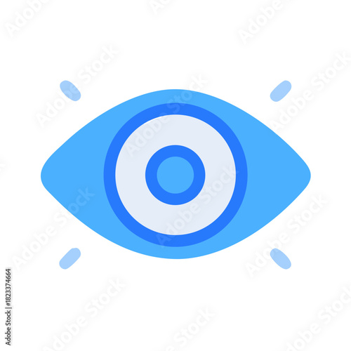 Blue eye icon with radial lines and black background