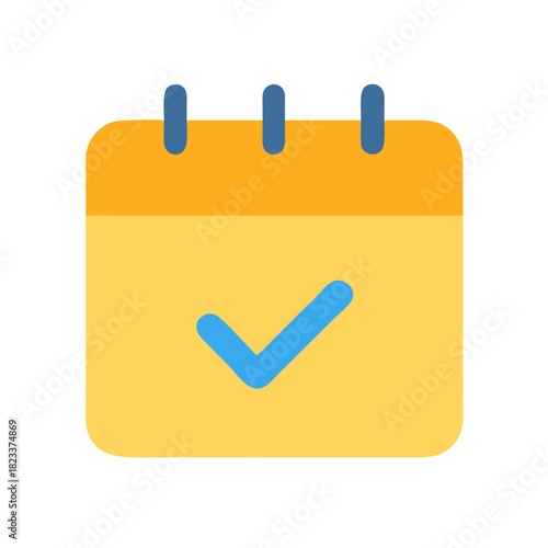 Simple flat calendar icon with check mark symbol design