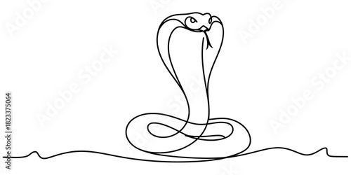 Continuous one line drawing of a cobra snake with its hood spread. minimalist hand drawn vector illustration of a wild serpent reptile. Vector, illustration