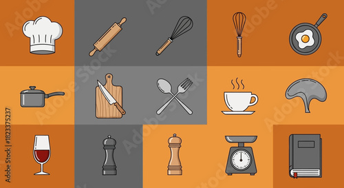 Kitchen Utensil Icons Set Cooking, Baking, and Food Preparation