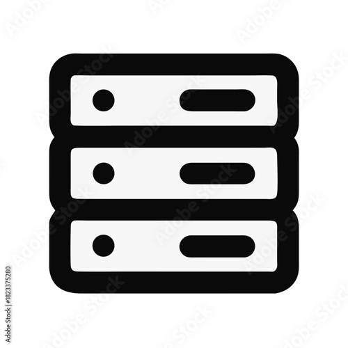 Minimalist data server icon on black background design.