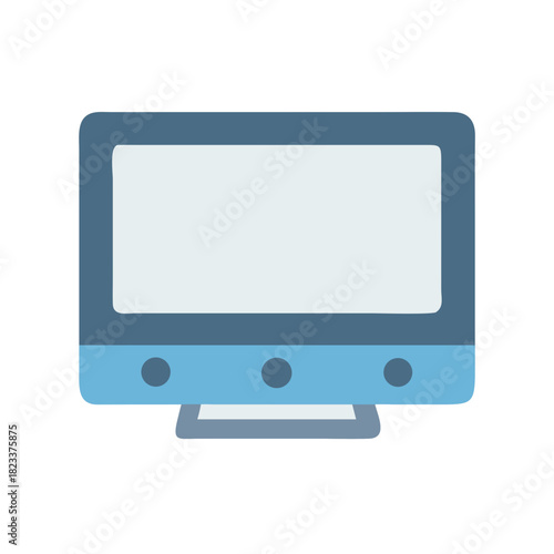 Stylized blue computer monitor icon against black background