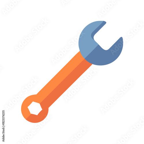 Stylized wrench tool with vibrant colors on black backdrop