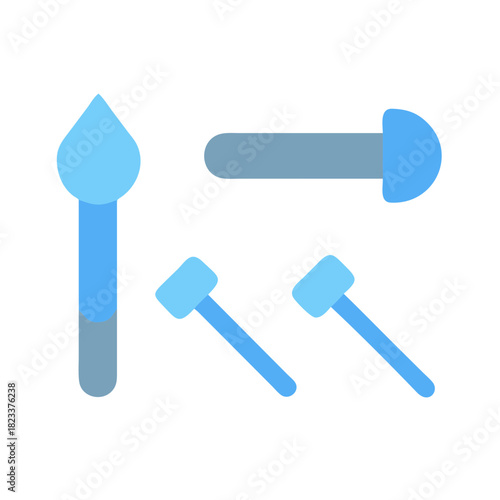 Abstract blue paint applicators tools with black background layout