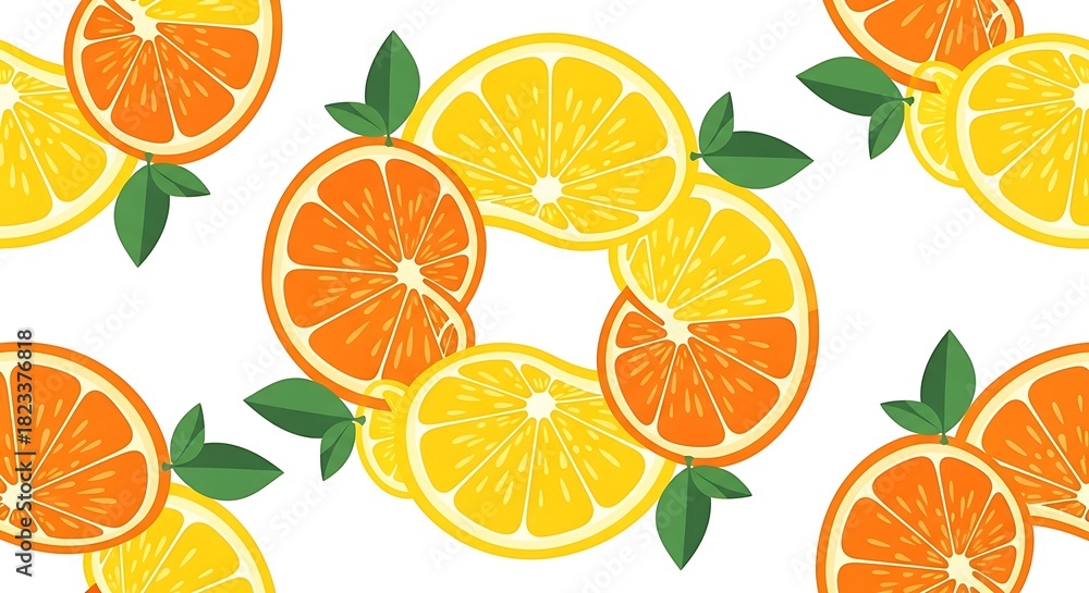 Vibrant Citrus Slices Pattern on White Background.