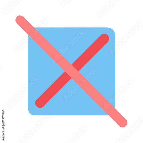 Rejected item graphic with blue square and pink cross