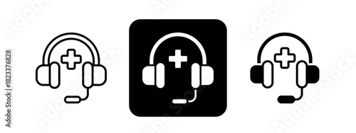 Assistance  Solid color and black line drawing vector illustration set