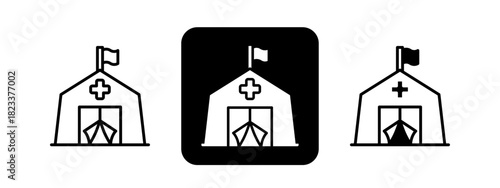 Emergency Shelter  Solid color and black line drawing vector illustration set