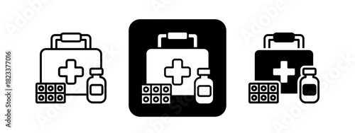 Emergency Support  Solid color and black line drawing vector illustration set