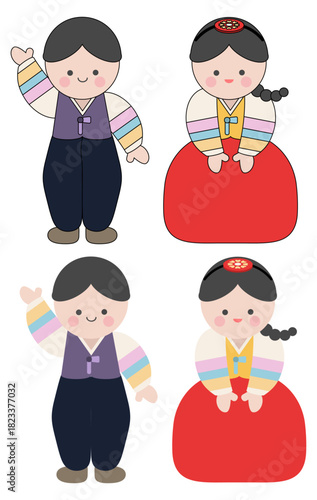 한국 전통 의상 한복을 입은 부부