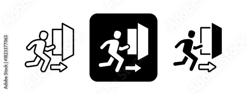 Emergency Evacuation  Solid color and black line drawing vector illustration set