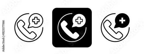 Emergency Kit  Solid color and black line drawing vector illustration set