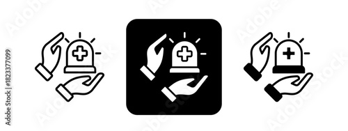 Emergency Services  Solid color and black line drawing vector illustration set