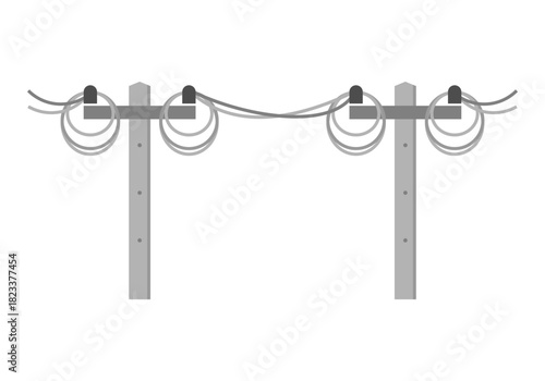 Cement electric pole wire messy tangled icon flat vector design