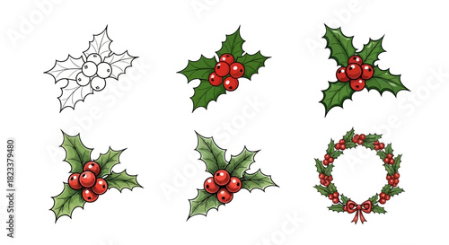 Festive Holly Berry Wreath Illustration Process From Sketch to Holiday Decoration, Step-by-Step Guide