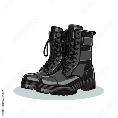 front view of vector combat boots isolated on white background.