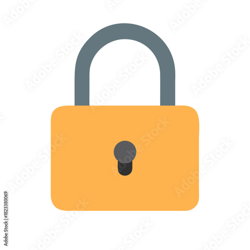 Flat vector padlock icon with gray shackle on black