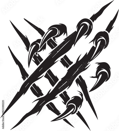 Claw scratches and slash marks. Wild animal paw attack. Monster beast rip vector silhouette 