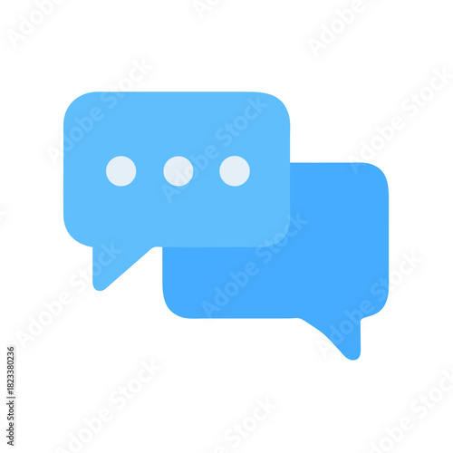 Overlapping blue speech bubbles represent communication and messaging