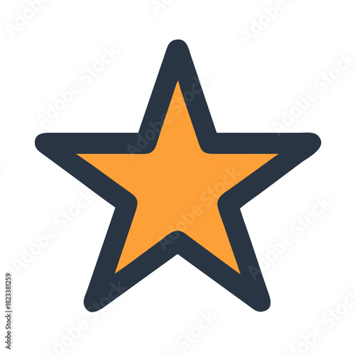 Single golden star with dark outline over black background