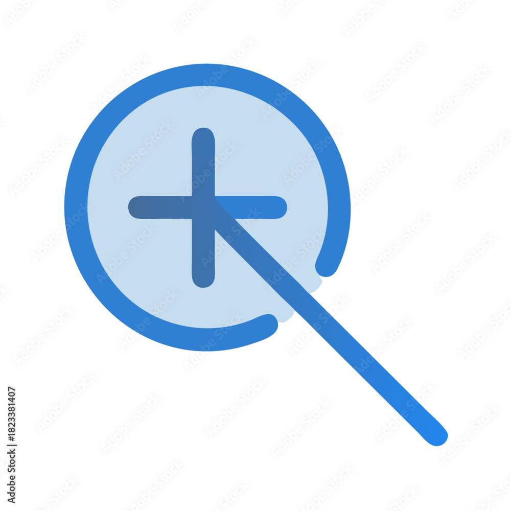 Fototapeta premium Blue zoom in icon on black background flat design