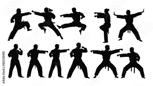 Martial arts silhouettes collection isolated on white background, Vector