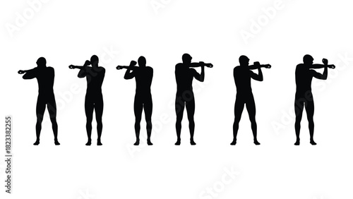 Arm stretching exercise silhouettes isolated on white background, Vector
