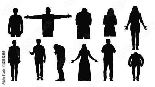 Collection of diverse human silhouettes isolated on white background, Vector