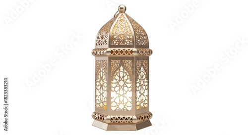 Antique gold metal birdcage lamp decoration object isolated on white background