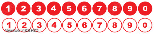 Number icons set from 0 to 9 in filled and outlined circle style black color isolated vector illustration. Typography set of rounds 0 to 9 Numbers. Bullet point number icon.