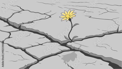 Resilient Yellow Daisy Growing Through Cracked Earth Symbolizing Hope and Perseverance