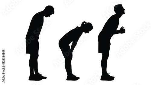 Silhouettes of people resting after exercise isolated on white background, Vector