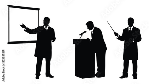 Business presentation silhouettes isolated on white background, Vector