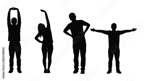 People stretching silhouettes isolated on white background, Vector
