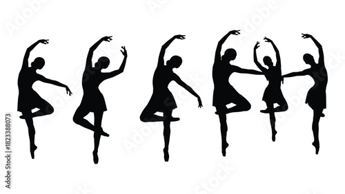 Ballet dancers silhouettes isolated on white background, Vector