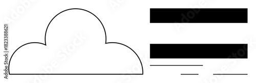 Cloud outline beside horizontal bars and lines symbolizing communication, data storage, technology, and digital content. Ideal for cloud computing, networking, minimalism, data sharing, innovation