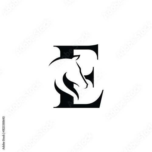 Monogram Letter E Horse Silhouette Logo Design