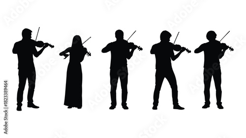 Violin players silhouette collection isolated on white background, Vector