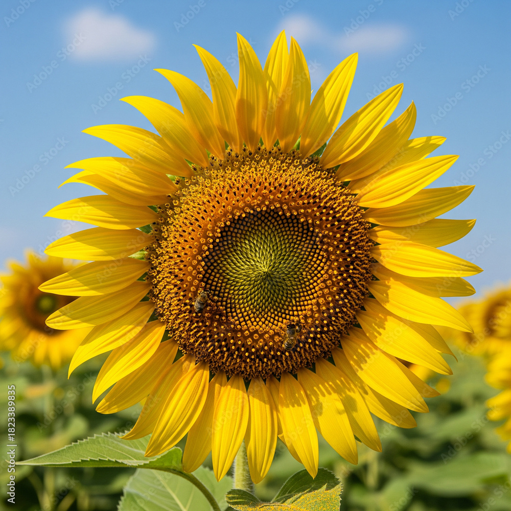 Obraz premium Sun flowers on the blue sky